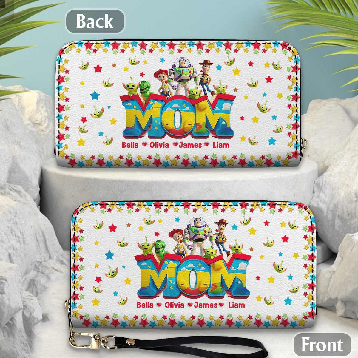 Personalized Leather Long Wallet Custom Name Gift for Mom