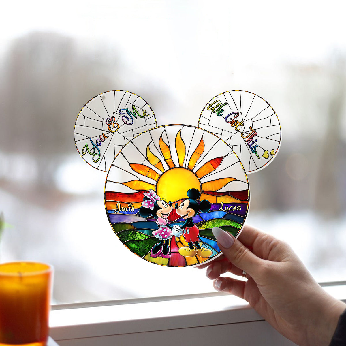 Personalized Mickey & Minnie Mouse Suncatcher Ornament Gift