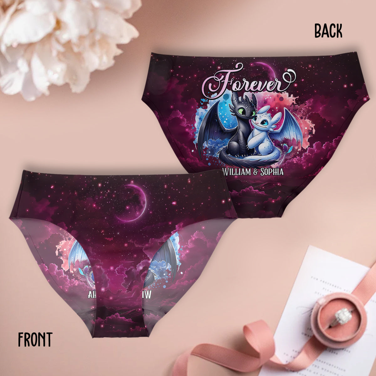 Personalized Dragon Couple Briefs Set Custom Names Gift for Couples