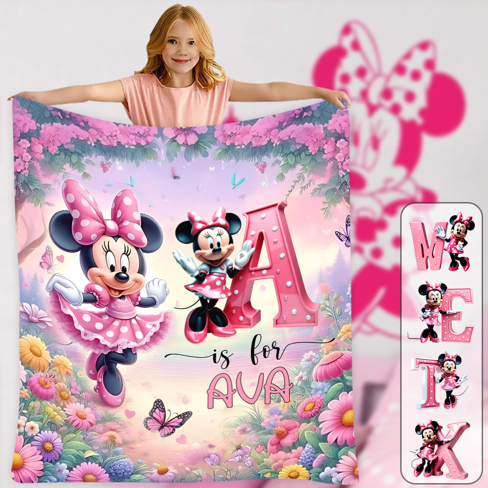 Personalized Minnie Mouse Blanket Custom Name Gift for Kids