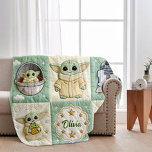 Load image into Gallery viewer, Personalized Baby Yoda Blanket Custom Name Gift for Kids
