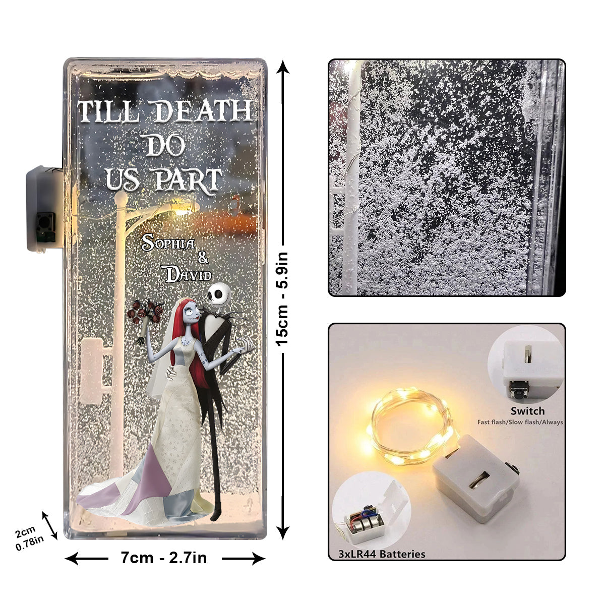 Personalized Nightmare Snowflake Night Light for Couples | Unique Gift
