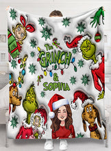 Load image into Gallery viewer, Personalized Grinch Christmas Blanket Custom Name Gift
