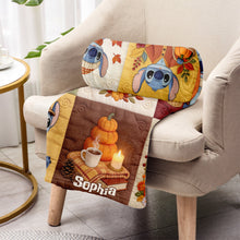 Load image into Gallery viewer, Personalized Cozy Fall Blanket with Stitch Characters Gift for Kids &amp; Family
