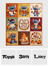 Load image into Gallery viewer, Personalized Cozy Fall Blanket with Stitch Characters Gift for Kids &amp; Family
