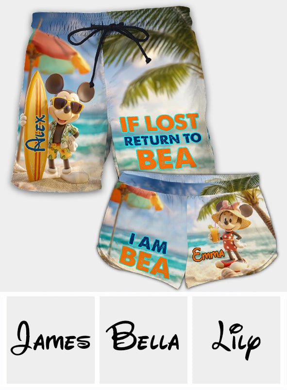 Personalized Tropical Hawaiian Beach Shorts for Couples - Custom Name Matching Set
