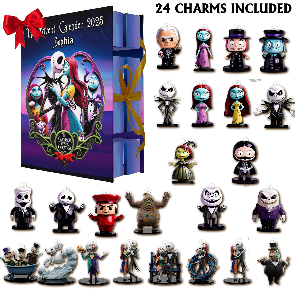 Personalized Nightmare Before Christmas Folded Advent Calendar with Ornaments