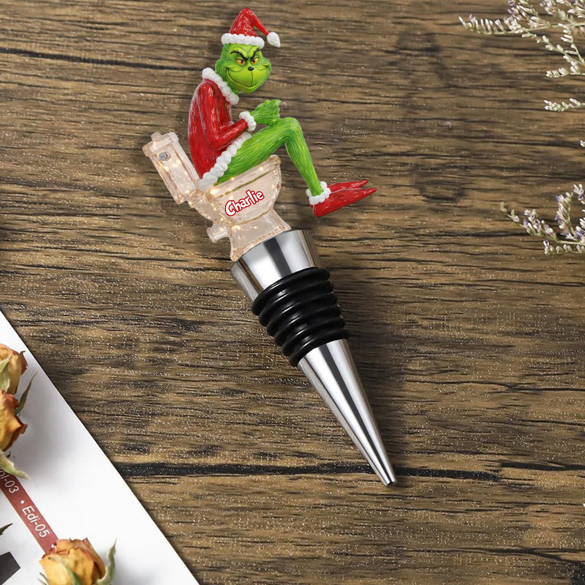 Personalized Grinch Pooping Bottle Stopper Custom Gift for Christmas