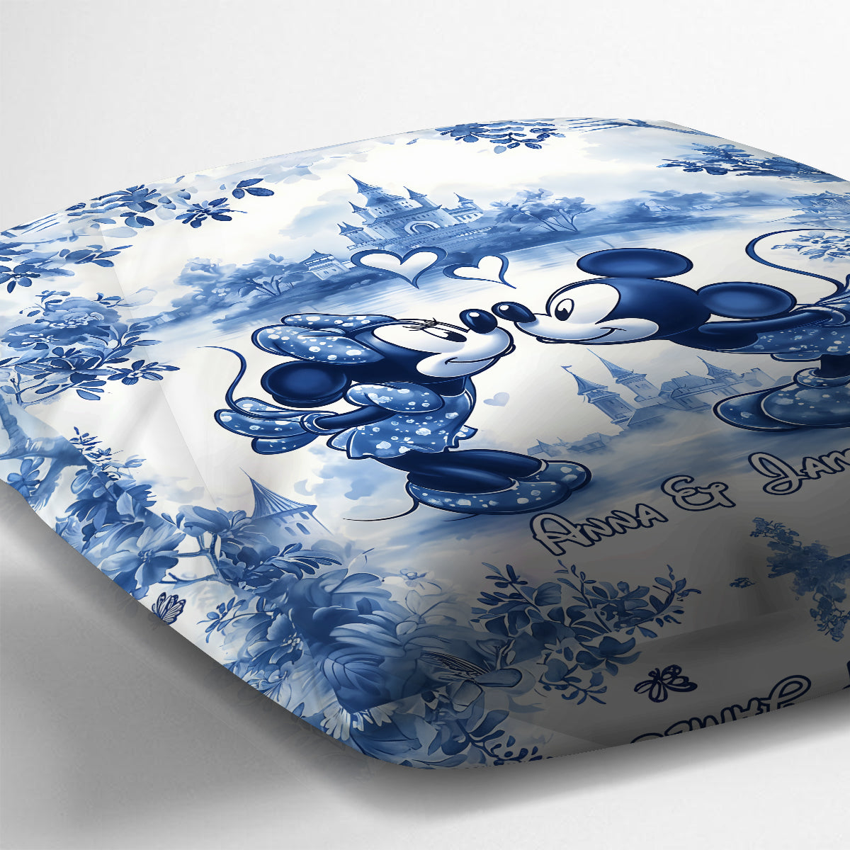 Personalized Blue & White Mouse Couple Throw Pillow Gift for Couples