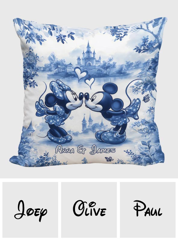 Personalized Blue & White Mouse Couple Throw Pillow Gift for Couples
