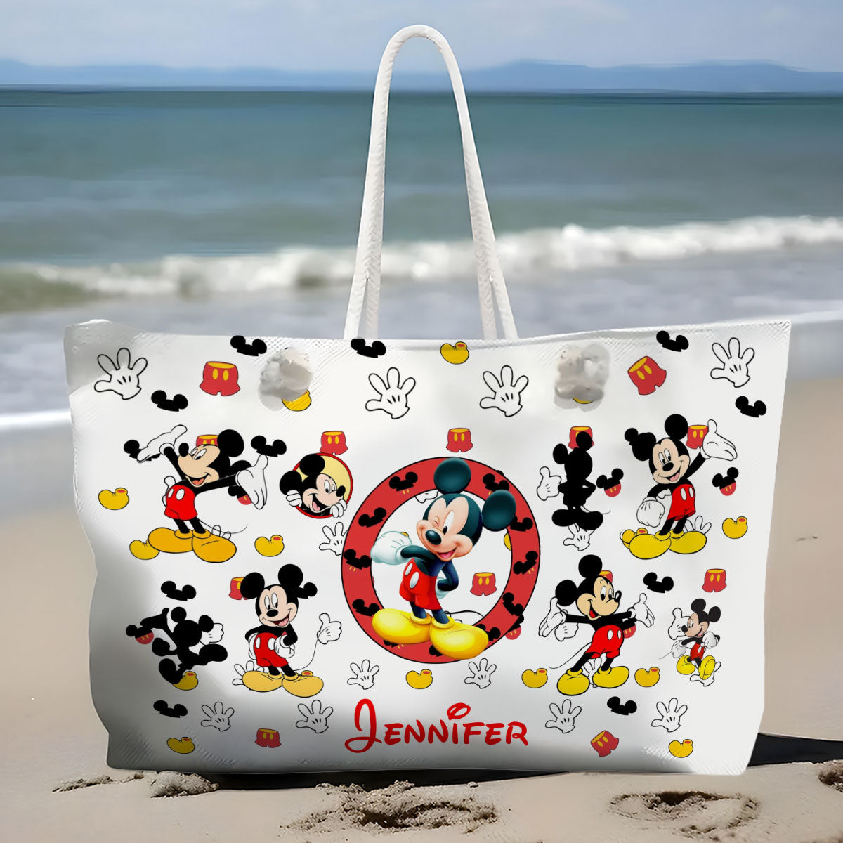 Personalized Mickey Mouse Beach Bag Custom Name Canvas Tote