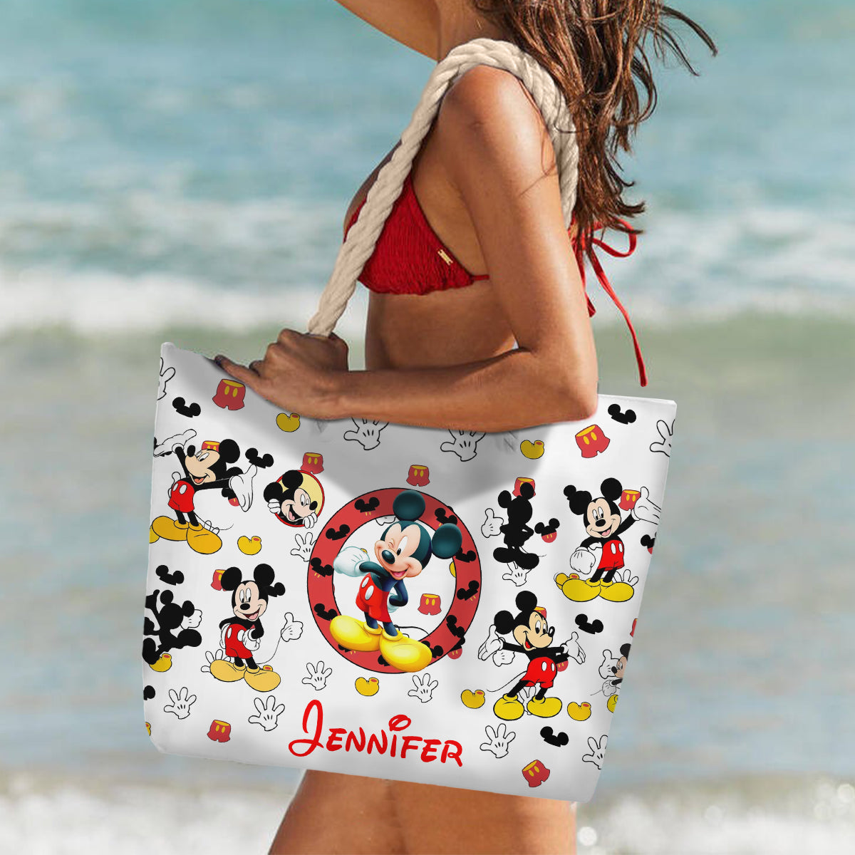 Personalized Mickey Mouse Beach Bag Custom Name Canvas Tote