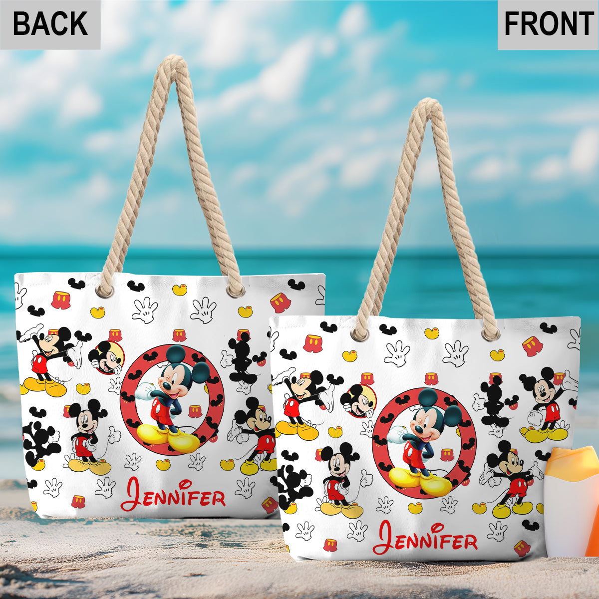 Personalized Mickey Mouse Beach Bag Custom Name Canvas Tote