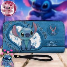 Load image into Gallery viewer, Personalized Leather Wallet with Stitch Design for Mom | Custom Name Gift
