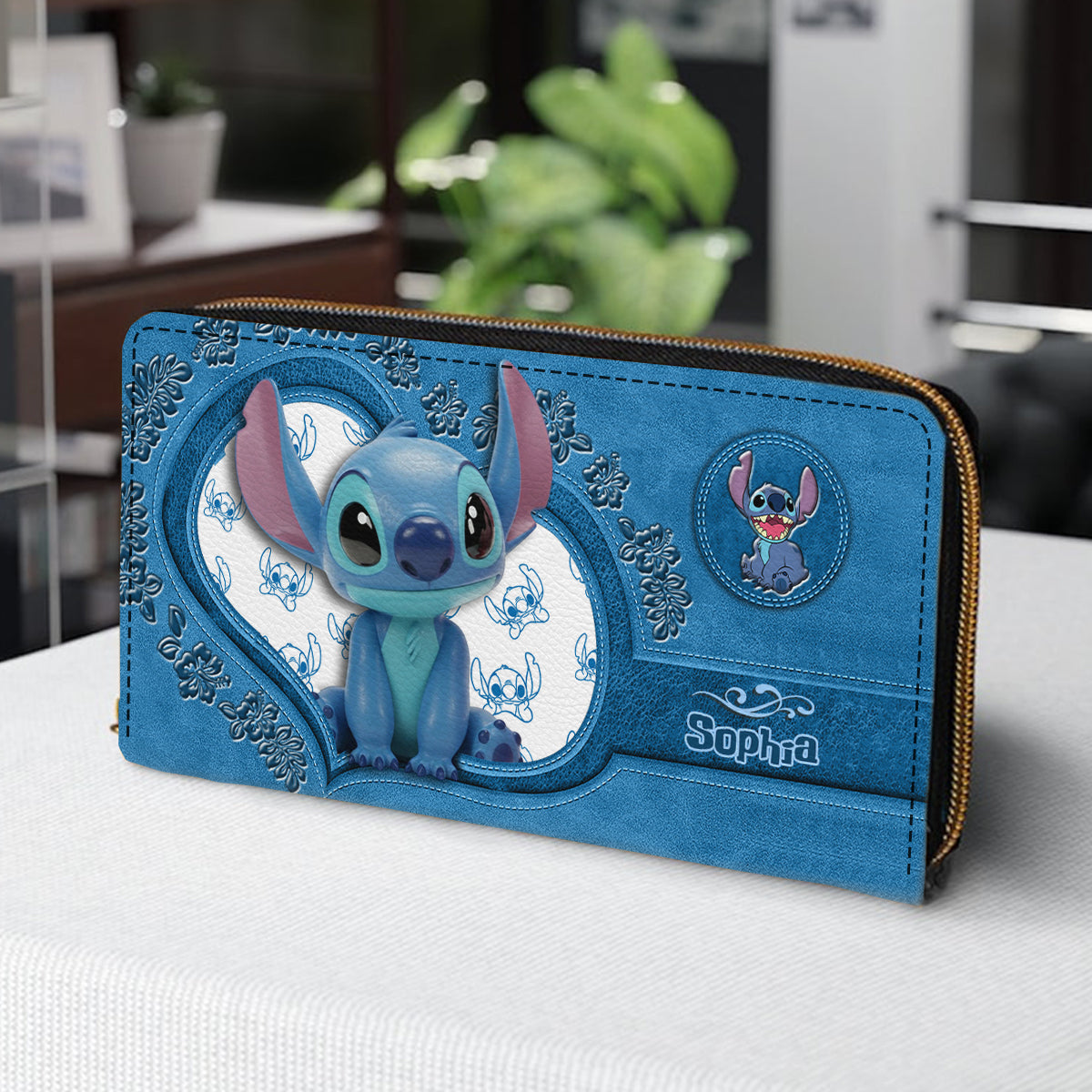 Personalized Leather Wallet with Stitch Design for Mom | Custom Name Gift