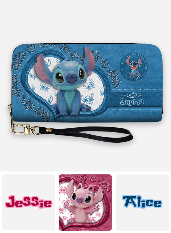 Personalized Leather Wallet with Stitch Design for Mom | Custom Name Gift