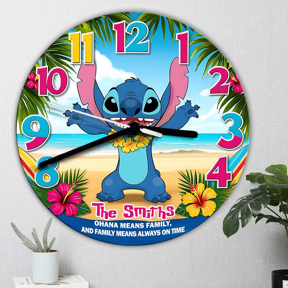 Personalized Ohana Wall Clock Custom Family Name Gift