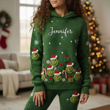 Load image into Gallery viewer, Personalized Christmas Grinch Hoodie and Leggings Set for Her
