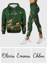 Load image into Gallery viewer, Personalized Christmas Grinch Hoodie and Leggings Set for Her
