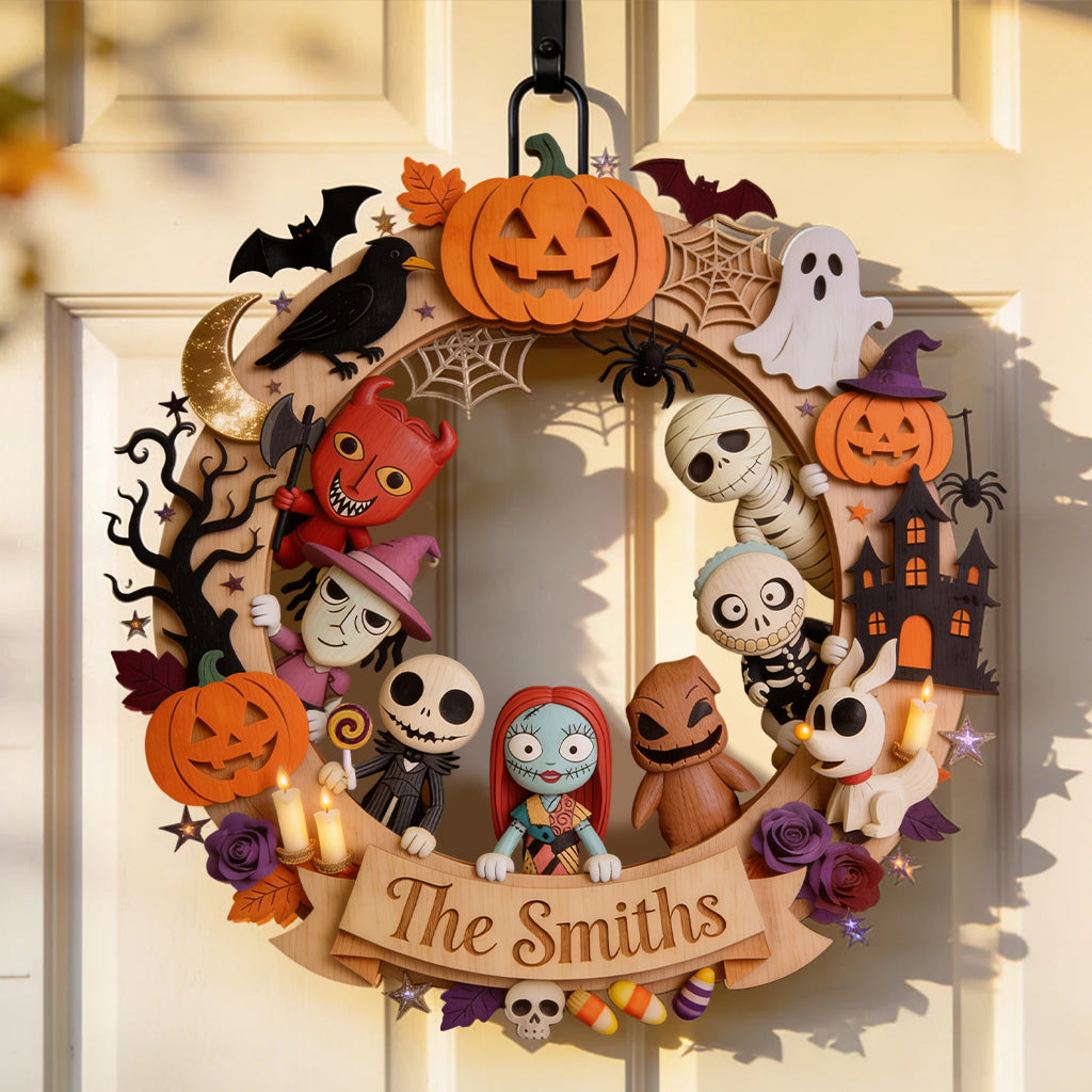 Personalized Halloween Wooden Sign Custom Family Name Decor
