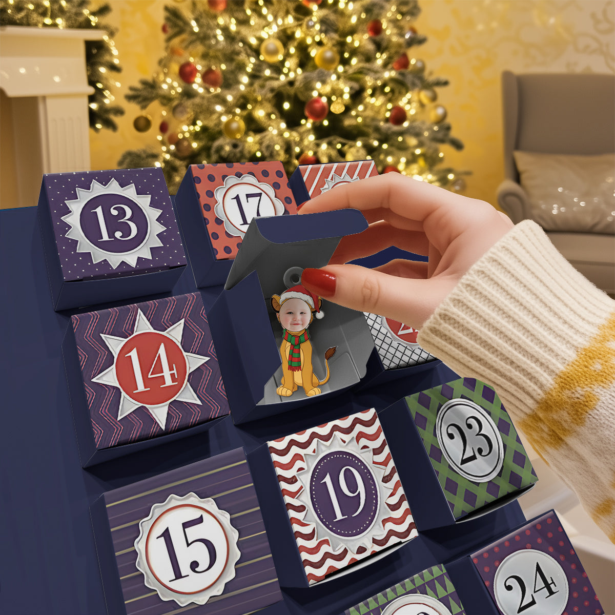Personalized Folded Advent Calendar with Ornaments for Christmas