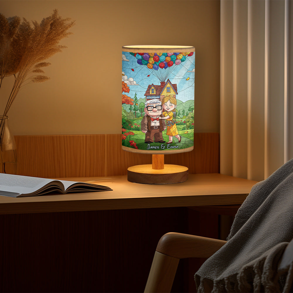 Personalized Mouse Table Lamp with Wood Base for Couples Gift