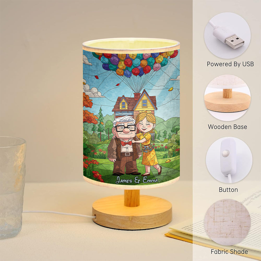 Personalized Mouse Table Lamp with Wood Base for Couples Gift