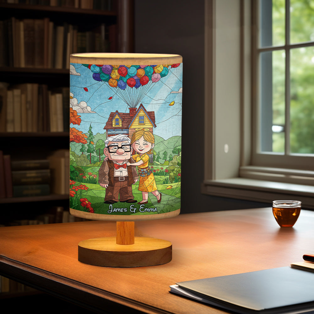 Personalized Mouse Table Lamp with Wood Base for Couples Gift