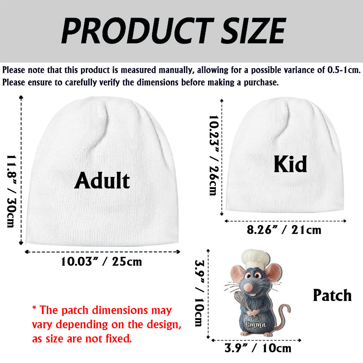 Personalized Mouse Beanie Hat with Patches for Mom & Kids - Winter Gift