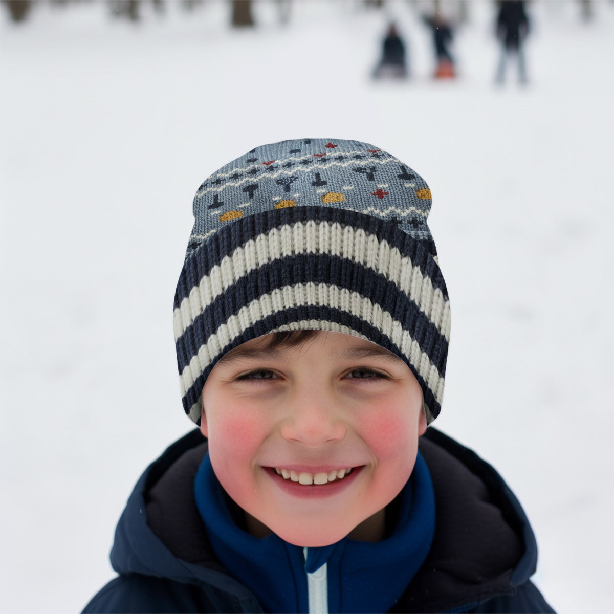 Personalized Mouse Beanie Hat with Patches for Mom & Kids - Winter Gift