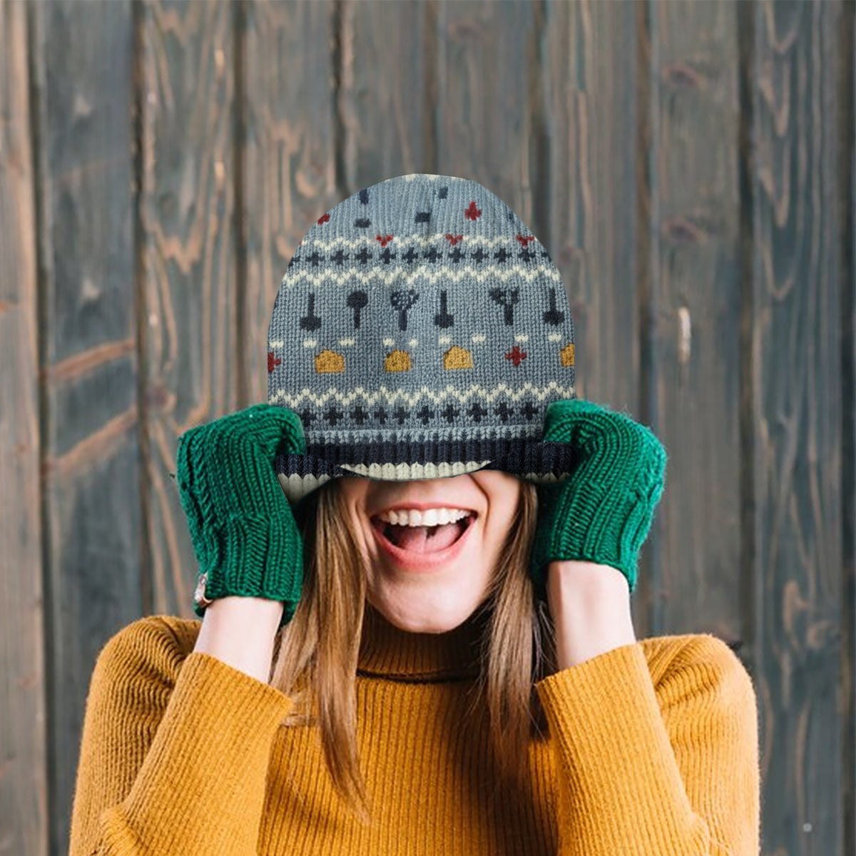 Personalized Mouse Beanie Hat with Patches for Mom & Kids - Winter Gift