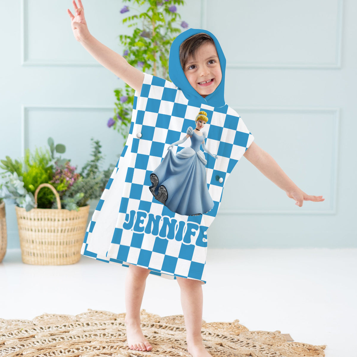 Personalized Kids Hooded Towel Poncho with Name Custom Design