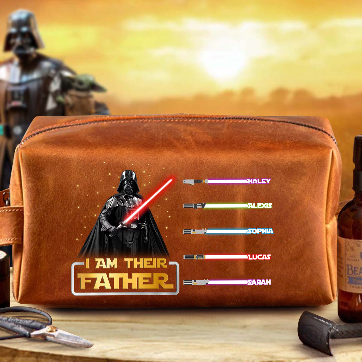 Personalized Leather Toiletry Bag Custom Name Gift for Dad