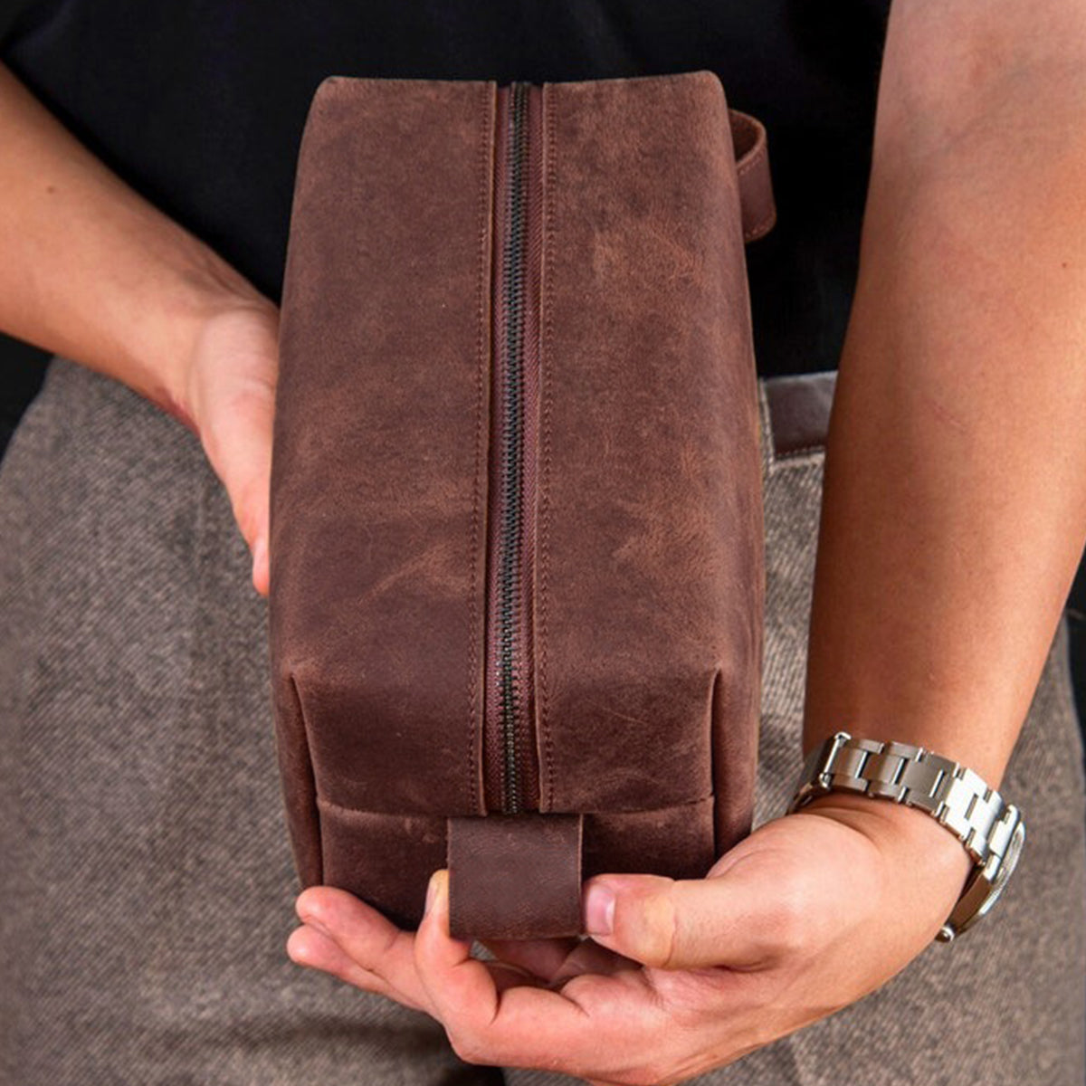 Personalized Leather Toiletry Bag Custom Name Gift for Dad