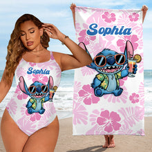Load image into Gallery viewer, Personalized Women's Ohana Swimsuit &amp; Quick-Dry Beach Towel Set
