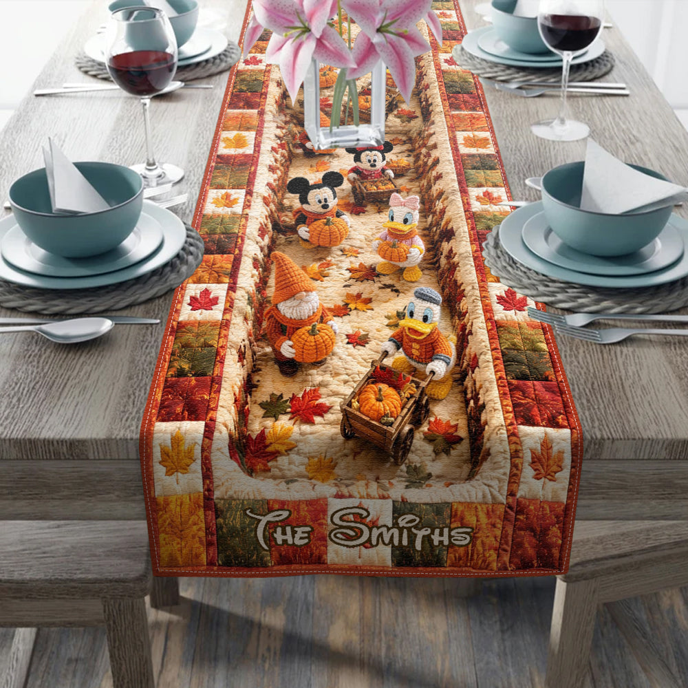 Custom Name Autumn Vibes Quilt Table Runner for Family Gift