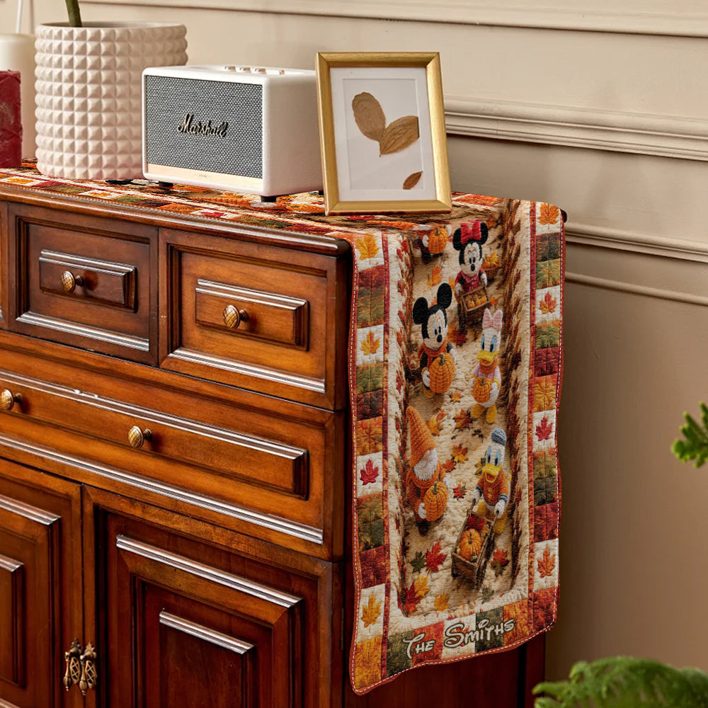 Custom Name Autumn Vibes Quilt Table Runner for Family Gift
