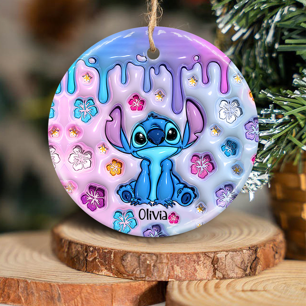 Personalized Ohana Ceramic Circle Ornament for Family Gift