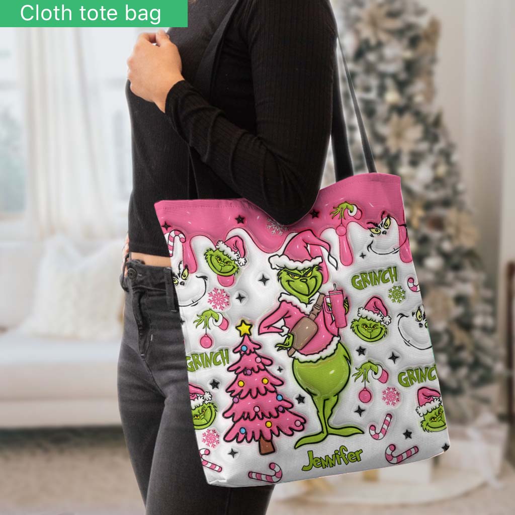 Personalized Grinch Tote Bag Custom Name Christmas Gift