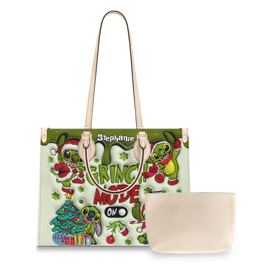 Personalized Grinch Mode Leather Handbag Custom Name Gift for Her