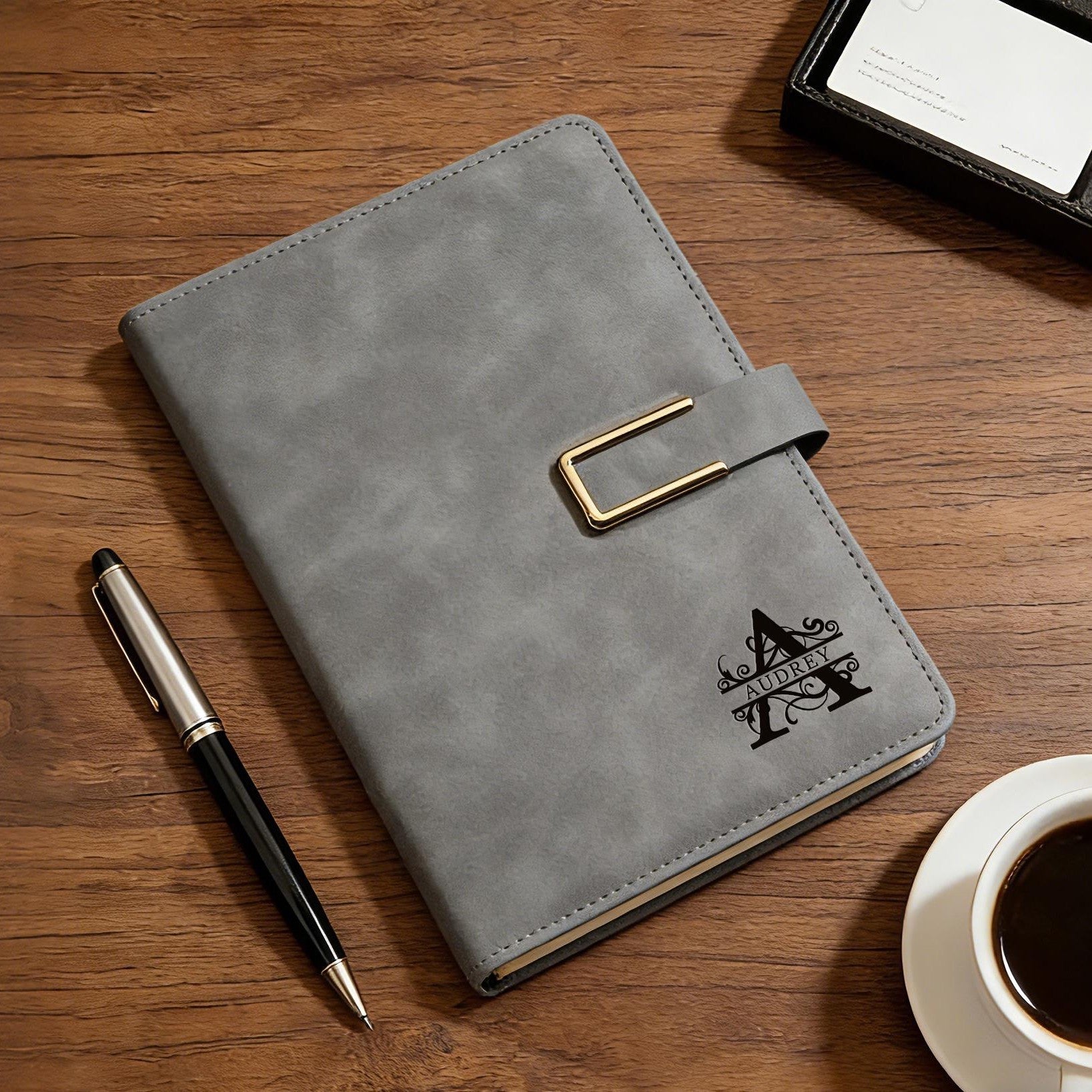 Personalized Engraved Leather Notebook Set with Pen Gift for Dad