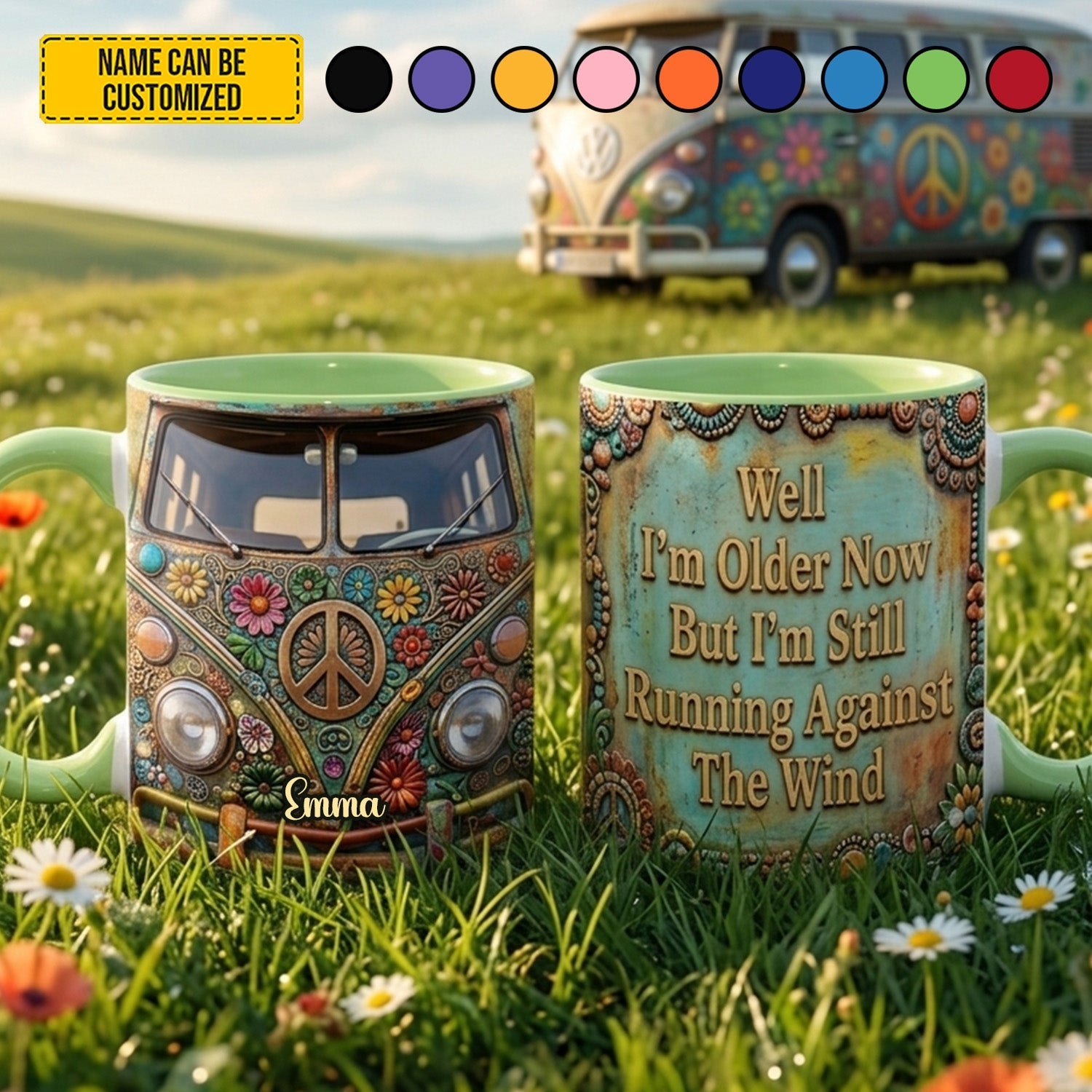 Personalized Hippie Accent Mug Custom Name Gift for Mom
