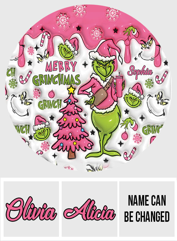 Personalized Grinchmas Round Rug Custom Name Christmas Decor
