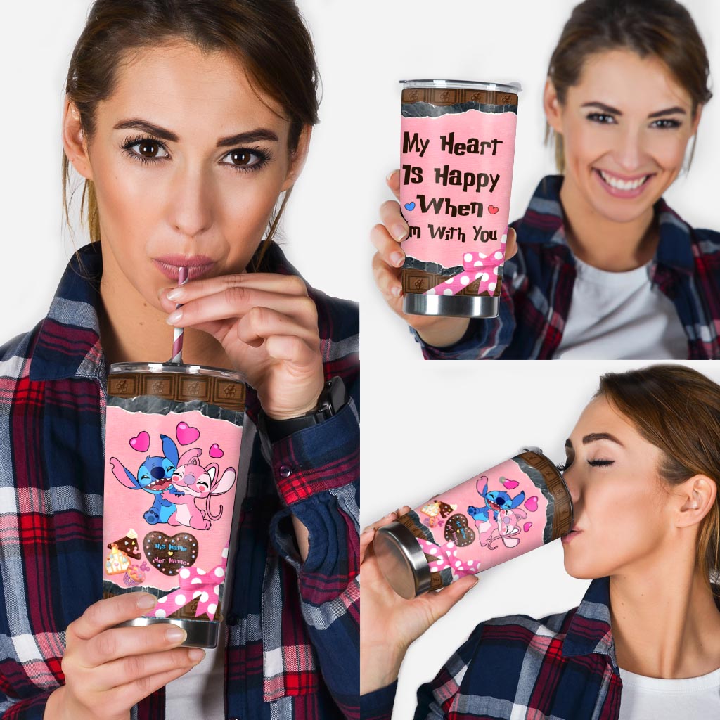 Personalized Couple Tumbler My Heart Is Happy Gift for Partner