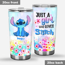 Load image into Gallery viewer, Personalized Just A Girl Tumbler with Stitch Design for Her
