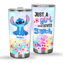 Load image into Gallery viewer, Personalized Just A Girl Tumbler with Stitch Design for Her
