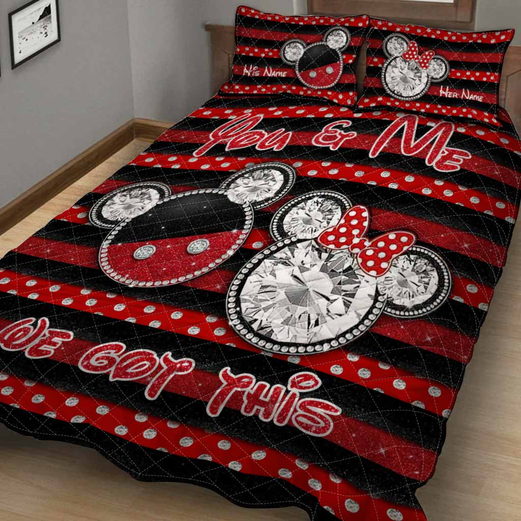Personalized Couple Mouse Quilt Set with 3D Print for Anniversary or Valentine's Day