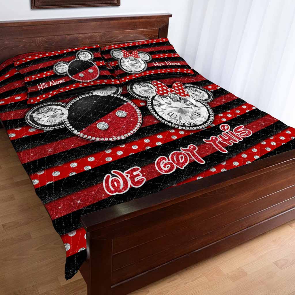 Personalized Couple Mouse Quilt Set with 3D Print for Anniversary or Valentine's Day