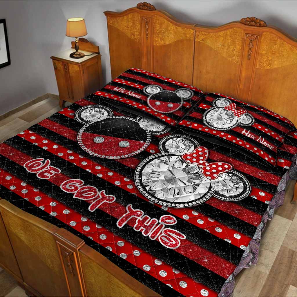 Personalized Couple Mouse Quilt Set with 3D Print for Anniversary or Valentine's Day