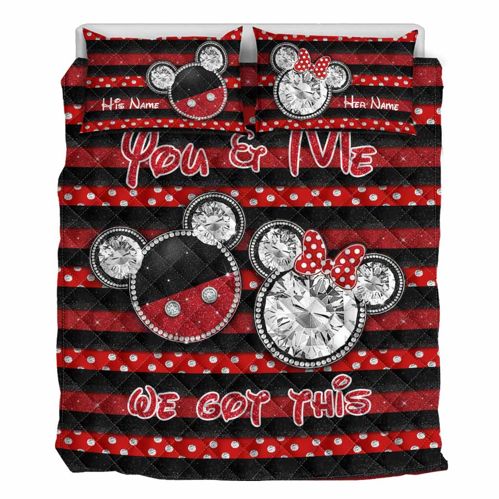 Personalized Couple Mouse Quilt Set with 3D Print for Anniversary or Valentine's Day